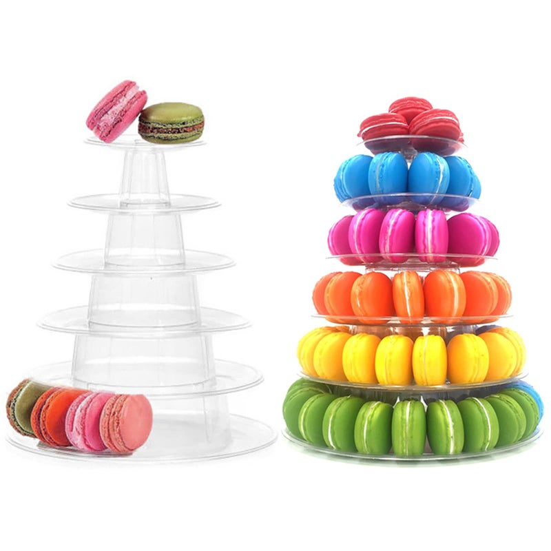Ufurty 6 Tiers Round Macaron Tower Stand Plastic Transparent Cake Stand Macaron Display Rack Desserts Cupcake Holder Platter for Baby Shower, Birthday Party, Wedding, Party Decor - Image 1